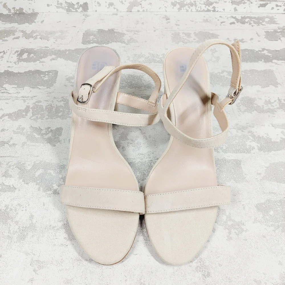 NEW BP. Lula Block Heel Slingback Suede Leather Beige Sandals i591